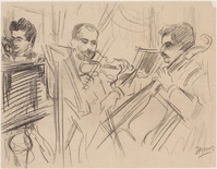 KT 1335
<br/>
Leden van een strijkkwartet en een pianiste musicerend
<br/>
<em>Toorop, Jan (1858-1928)</em>